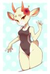  5_fingers animal_crossing anthro blush cervid cervine clothed clothing coffeechicken digital_media_(artwork) female fingers flower flower_on_head hi_res horn looking_at_viewer mammal nintendo one-piece_swimsuit plant shaded shino_(animal_crossing) solo swimwear video_games 
