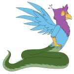  1:1 absurd_res alpha_channel apode beak bird_feet blue_body couatl crusier draconcopode eyes_closed feathered_snake feathered_wings feathers feral gyro_feather hi_res lamia legless male pink_body reptile scalie serpentine snake solo split_form spread_wings wings 