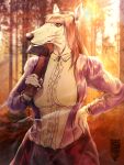  3:4 absurd_res anthro axe benjamin_ratterman big_breasts borzoi breasts canid canine canis digital_media_(artwork) digital_painting_(artwork) domestic_dog female forest forest_background hair hi_res hunting_dog kemofujin kemofujin_(comic) long_hair looking_at_viewer mammal melee_weapon nature nature_background plant portrait qr_code sighthound solo tree weapon 