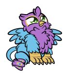  alpha_channel avian beak bird bird_feet blue_body feathered_crest feathered_wings feathers feral galliform green_eyes gryphon gyro_feather head_crest hi_res male mythological_avian mythology paws peafowl phasianid pink_body purpleflix quadruped solo tail_tuft tuft wings 