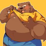  0119_muu 1:1 2021 anthro belly blush bulge clothing humanoid_hands kemono male mammal moobs nipples overweight overweight_male simple_background solo underwear ursid yellow_background 