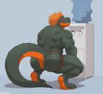  absurd_res anthro big_butt butt clothed clothing crouching dinosaur green_body hair hi_res jockstrap male mostly_nude muscular muscular_anthro muscular_male orange_hair reptile scalie solo theropod topless tylerstark tyrannosaurid tyrannosaurus tyrannosaurus_rex underwear 