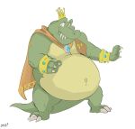  2021 3_toes 4_fingers abdominal_bulge anthro anthro_pred belly biceps big_belly biped black_eyes bracelet canson cape cape_only cheek_bulge claws clothing crocodilian crown digital_media_(artwork) donkey_kong_(series) fangs feet finger_claws fingers front_view gem green_body green_scales green_tail hi_res jewelry king_k._rool kremling looking_at_viewer male male_pred mostly_nude musclegut muscular muscular_anthro muscular_male navel necktie nintendo oral_vore outie_navel overweight overweight_anthro overweight_male pecs plantigrade reptile scales scalie shaded signature simple_background snout soft_vore solo standing swallowing text toe_claws toes unseen_character video_games vore white_background white_claws 