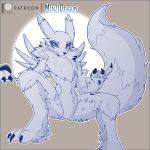  1:1 bandai_namco chest_tuft claws digimon digimon_(species) featureless_crotch hi_res minze paws renamon spread_legs spreading tuft 