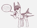  absurd_res aircraft airplane dialogue digital_media_(artwork) english_text equid equine eyelashes fan_character female_(lore) feral hasbro hi_res hooves horse hybrid living_aircraft living_machine living_vehicle looking_at_viewer machine mammal monochrome my_little_pony napalm_express open_mouth open_smile pony quadruped ruffle_(kek3rino) simple_background smile solo speech_bubble standing text translated vehicle white_background wings 