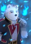  2021 anthro black_nose blush bottomwear clothing fur hi_res humanoid_hands kemono knights_college male mammal pants paul_(knights_college) polar_bear shirt slightly_chubby solo topwear ursid ursine uyamaku video_games visual_novel white_body white_fur 