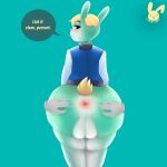  1:1 absurd_res animal_crossing anthro anus balls big_anus big_balls big_butt blonde_hair butt cinicalvoice floating_hands fur genitals green_body green_fur hair hi_res lagomorph leporid male mammal nintendo pink_anus rabbit sasha_(animal_crossing) solo speech_bubble spread_anus spread_butt spreading thick_thighs tongue tongue_out varsity_jacket video_games 