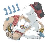  2021 absurd_res anthro balls brown_body brown_fur butt censored clothing erection face_censor felid feline fur genitals hi_res kemono male mammal overweight overweight_male penis roostax_wilddog simple_background solo underwear white_background white_body white_fur 