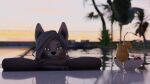  16:9 3d_(artwork) anthro blender_(disambiguation) canid canine canis cute_expression digital_media_(artwork) female hi_res lobita_(uwunice) looking_at_viewer mammal outside poolside solo uwunice watermark widescreen wolf 