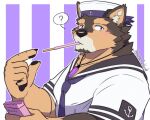  5:4 ? anthro blush canid canine canis crystal domestic_dog eating food jewelry lifewonders live-a-hero looking_at_viewer male mallards1305 mammal necklace pocky pocky_day pocky_in_mouth pubraseer sailor_hat sailor_uniform solo video_games 