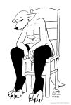  2021 anthro breasts chair clothed clothing ear_piercing ear_ring female furniture kangaroo kangy_(tegerio) legwear macropod mammal marsupial monochrome piercing pouch_(anatomy) sitting solo tegerio thigh_highs thigh_highs_only toeless_legwear topless 