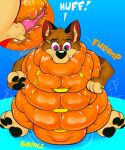  &lt;3 &lt;3_eyes 2021 3_toes 4_fingers anthro black_nose black_pawpads blue_background brown_body brown_fur bulge canid canine canis clothed clothing digital_drawing_(artwork) digital_media_(artwork) domestic_dog english_text erection feet fingers fur genitals german_shepherd glistening herding_dog hi_res hindpaw internal levi_(betaetadelota) life_jacket male mammal markings multicolored_body multicolored_fur pastoral_dog pawpads paws penis rubber simple_background solo sound_effects story story_in_description tag_the_tanooki_dragon text toes toony 