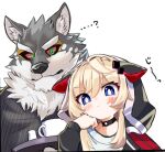  ? anthro blonde_hair blue_eyes blush canid canine canis clothing container cup domestic_dog duo female green_eyes hair hoodie human husky lifewonders live-a-hero male mammal melide monomasa nordic_sled_dog red_sclera sdeekkk serving_tray spitz tea_cup topwear video_games 