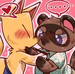  angry animal_crossing anthro blue_eyes blush canid canine crazy_redd duo embarrassed food fox hi_res male male/male mammal nintendo pocky pocky_day pocky_game pocky_in_mouth raccoon_dog shandrawaka tanuki tom_nook_(animal_crossing) video_games 