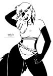  2021 anthro breasts clothed clothing ear_piercing ear_ring female hi_res kelly_o&#039;dor mammal mephitid midriff monochrome open_mouth panties piercing skunk solo teeth tegerio underwear 