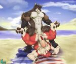  abs anal anal_penetration anthro armpit_hair balls beach biceps black_claws bodily_fluids body_hair brown_body brown_fur canid canine canis claws clenched_teeth cloud countershading cum cum_in_ass cum_inside cum_on_face cum_splatter cum_while_penetrated day duo ejaculation eyes_closed fur genital_fluids genitals grin hi_res humanoid_genitalia humanoid_penis male male/male mammal multicolored_body multicolored_fur muscular muscular_anthro muscular_male neofi nipple_piercing nipple_ring nipples nude open_mouth orgasm outside pawpads pecs penetration penis piercing piledriver_position red_body red_fur ren_(daikitei) sand sea seaside sex smile tan_body tan_countershading tan_fur teeth towel water wolf 