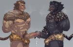  armpit_hair big_penis blush bodily_fluids body_hair clothing docking duo ear_piercing ear_ring felid feline final_fantasy final_fantasy_xiv foreskin genital_fluids genitals hands_behind_back hi_res hrothgar kumammoto_(artist) male male/male mammal masturbation muscular muscular_male nipples penile penis piercing precum pubes sex square_enix sweat underwear video_games 