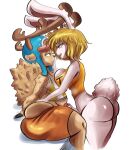  anthro blonde_hair bottomless breasts butt capreoline carrot_(one_piece) cervid clothed clothing crossgender ftg_crossgender fti_crossgender fur genitals gynomorph hair intersex lagomorph leporid mammal minkmen_(one_piece) nathanatwar one_piece penis rabbit reindeer simple_background thick_thighs tony_tony_chopper white_background white_body white_fur 