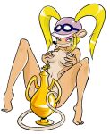  activision anthro award barefoot blonde_hair breasts censored clothing convenient_censorship covered_nipples covering covering_breasts crash_bandicoot_(series) eyewear eyewear_on_head feet female goggles goggles_on_head green_eyes hair hat headgear headwear legs_up long_hair mammal mario-grant marsupial nude pasadena_o&#039;possum phalangeriform pigtails small_breasts smile solo trophy video_games 