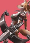  2019 anthro breasts butt canid canine clothed clothing crossbow crossbow_bolts dora_systeel feda:_the_emblem_of_justice female fox fur holding_crossbow looking_at_viewer mammal orange_body orange_fur orange_tail ranged_weapon solo ushiromukipubl weapon white_body white_fur 