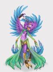  anthro avian beak biped bird bird_feet blue_body bracelet brewbraid clothing dancing dress feathered_crest feathered_wings feathers galliform green_eyes gyro_feather head_crest hi_res jewelry male peafowl phasianid pink_body scarf tail_feathers winged_arms wings 