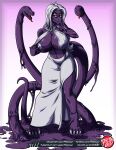  2018 2_tails 4_toes 5_fingers anthro areola artist_logo big_breasts biped border breasts claws clothed clothing clothing_aside clothing_pull digital_drawing_(artwork) digital_media_(artwork) digitigrade dragon dress dress_aside dress_pull eyelashes eyewear feet female fingers glasses goo_creature goo_dragon hair hi_res huge_breasts humanoid_hands infinity_(scopecreep) living_tail logo long_hair long_tail looking_at_viewer midriff multi_tail navel nipples non-mammal_breasts partially_clothed predaguy pupils purple_body purple_border purple_goo red_tongue reptile scalie shush simple_background skimpy slit_pupils snake snake_tail snout solo standing text toe_claws toes tongue tongue_out unusual_anatomy unusual_tail url western_dragon white_areola white_background white_clothing white_dress white_hair white_nipples wingless_dragon yellow_eyes 
