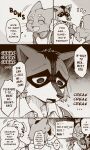  absurd_res anthro aoniya_yuudai araizumi_funaka blush bodily_fluids canid canine canis chinese_text clothed clothing comic dark_ishihara dialogue domestic_cat domestic_dog ears_down empty_eyes english_text eyes_closed felid feline felis group haplorhine hi_res humor japanese_text kaneinu_kosuke male mammal nervous open_mouth pivoted_ears primate procyonid raccoon smile spanish_text stuttering sweat text translated 