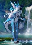  absurd_res after_shower anthro black_paws blue_body blue_fur dragon fur furred_dragon hair hi_res inner_ear_fluff long_ears long_hair male presenting solo tail_tuft tuft unknown_artist wet wet_body wet_fur white_body white_fur yellow_eyes yun_luo 