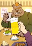  2021 29_da2 alcohol anthro barguest_(tas) beer beverage clothing detailed_background duo eyes_closed food hi_res inside kemono lifewonders male mammal overweight overweight_male shirt solo_focus tokyo_afterschool_summoners topwear ursid video_games 