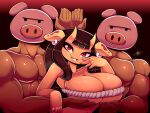  4:3 big_breasts breasts domestic_pig female group hair hand_on_breast hi_res horn horned_humanoid humanoid male male/female mammal sergioghi smile suid suina sus_(pig) trio 