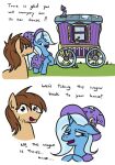  cape clothed clothing dialogue digital_media_(artwork) duo earth_pony english_text equid equine female feral flower friendship_is_magic fur hair hasbro hat headgear headwear horn horse jargon_scott male mammal my_little_pony open_mouth plant pony simple_background smile speech_bubble text trixie_(mlp) unicorn wagon 