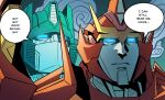  2021 anthro autobot blue_eyes cybertronian duo english_text glowing glowing_eyes hasbro hi_res humanoid humor i_can_still_hear_his_voice machine male meme not_furry optimus_prime parody robot rodimus scorchle speech_bubble takara_tomy text transformers 