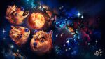  16:9 2020 4k absurd_res ambiguous_gender blue_eyes blue_nose canid canine canis charlatan-of-doom doge domestic_dog fur group hi_res mammal meme moon orange_body orange_fur shiba_inu space spitz star three_wolf_moon whiskers widescreen 