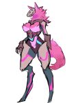  absurd_res anthro big_breasts big_fangs big_hands breasts clothing cybernetics cyborg domi-4 domino_sisters exposed_breasts female fluffy fluffy_tail fur hair hi_res ineffective_clothing kemono long_hair machine mask natchan naturally_censored nude pink_body robot solo 