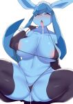  anthro anthrofied areola areola_slip armwear big_breasts bikini blue_body bodily_fluids breasts clothed clothing drooling eeveelution elbow_gloves faeki female genital_fluids glaceon gloves handwear hi_res huge_breasts legwear nintendo nipple_outline pok&eacute;mon pok&eacute;mon_(species) pok&eacute;morph pussy_juice saliva sling_bikini spread_legs spreading stockings swimwear thick_thighs thigh_highs tongue tongue_out video_games 