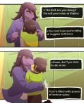  absurd_res ambiguous_gender anthro clothing comic deltarune dialogue duo english_text female freckles hair hi_res human humanoid jacket kris_(deltarune) long_hair mammal messy_hair purple_body reptile scalie smile susie_(deltarune) sweater text topwear two_panel_image undertale_(series) video_games yellow_sclera yellow_teeth yoorii 