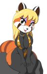  ailurid anthro big_breasts breasts clothed clothing ear_piercing ear_ring female hi_res mammal nipple_outline piercing red_panda simple_background skimpy solo tansau thick_thighs white_background wide_hips 