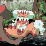  1:1 2021 absurd_res animal_genitalia animal_pussy anus canine_pussy claws creek detailed_background female feral fingering fog forest front_view fur genitals hi_res landorus landorus_(therian_form) legendary_pok&eacute;mon looking_at_viewer lying masturbation multicolored_body nintendo on_back open_mouth orange_body orange_fur outside perfectlynormal plant pok&eacute;mon pok&eacute;mon_(species) pussy red_body red_fur signature solo spread_legs spreading tree vaginal vaginal_fingering vaginal_masturbation video_games water white_body white_fur 