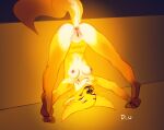  anthro anus ass_up breasts butt canid canine discreet_user eyes_closed female fox genitals glowing glowing_body hi_res holding_ankle mammal mylar_(discreet_user) nipples nude pussy solo spread_legs spreading upside_down 