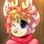  1:1 anthro antlers bumusenpai cervid clothed clothing detailed_background digital_media_(artwork) ear_piercing facial_piercing forest forest_background hair headshot_portrait hoodie horn icon male mammal nature nature_background nose_piercing outside piercing plant portrait septum_piercing sky smile solo topwear tree vert_(vertywerty) 