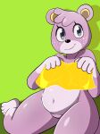  animal_crossing anthro belly breasts clothing featureless_crotch female freckles green_background green_eyes hi_res mammal megan_(animal_crossing) navel nintendo nojimmyplz paws potbelly simple_background slightly_chubby smile solo thick_thighs translucent translucent_clothing ursid video_games wide_hips 