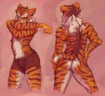  2021 anthro blue_eyes brown_body brown_fur bulge butt clothed clothing digital_drawing_(artwork) digital_media_(artwork) dipstick_tail felid fluffy fur male mammal markings multicolored_body multicolored_fur multiple_poses nude one_eye_closed orange_body orange_fur pandam pantherine pose short_tail signature simple_background solo striped_body striped_fur striped_markings stripes tail_markings tiger topless trans_(lore) trans_man_(lore) underwear white_body white_fur 