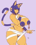  animal_crossing ankha_(animal_crossing) anthro big_breasts blue_hair breasts curvy_figure digital_media_(artwork) domestic_cat egyptian felid feline felis female fiffer fur hair hi_res huge_breasts larger_female looking_at_viewer mammal nintendo nipple_piercing nipples nude piercing simple_background size_difference solo standing thick_thighs video_games voluptuous wide_hips yellow_body 