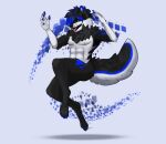  abs anthro canid canine canis claws digital_media_(artwork) fluffy fluffy_tail fur hair happy hi_res male mammal muscular muscular_male olexafox paws smile solo wolf 