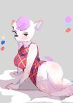  2020 absurd_res animal_crossing anthro bedroom_eyes bottomless breasts cervid clothed clothing crotch_tuft diana_(animal_crossing) dress female fur hair hi_res kemokin_mania looking_at_viewer lying mammal narrowed_eyes nintendo on_side pink_hair portrait pose seductive solo three-quarter_portrait tuft video_games white_body white_fur 