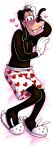 &lt;3 2020 anthro blush boxers_(clothing) canid canine canis clothed clothing dakimakura_design disney domestic_dog gloves goofy_(disney) half-closed_eyes hand_on_head handwear heart_boxers hi_res looking_at_viewer lying male mammal missuspatches narrowed_eyes navel on_side pattern_clothing pattern_underwear slippers smile solo topless underwear 