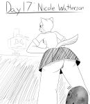  2021 anthro black_and_white bottomwear butt cartoon_network clothed clothing domestic_cat elemental_creature felid feline felis female female_focus flora_fauna food food_creature genitals group hands_on_hips hi_res himitsu idaho_(tawog) larry_needlemeyer living_vegetable low-angle_view male mammal monochrome nicole_watterson no_underwear plant potato pussy sketch skirt solo_focus the_amazing_world_of_gumball upskirt vegetable 