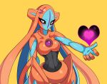  &lt;3 2021 5_fingers black_body black_sclera blue_body breasts deoxys drunk_oak eyelashes female fingers hi_res humanoid legendary_pok&eacute;mon looking_at_viewer mouthless nintendo orange_background orange_body pok&eacute;mon pok&eacute;mon_(species) simple_background solo video_games 
