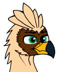  alpha_channel avian beak brown_body countershading facial_markings feathered_crest feathers female feral green_eyes gryphon head_crest head_markings hi_res markings mask_(marking) mythological_avian mythology neutral_expression portrait serilde solo summerium 