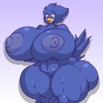  1:1 2021 anthro areola avian beak big_areola big_breasts big_nipples bird blue_body blue_feathers breasts busty_bird corvid corvus_(genus) crow eyebrows eyelashes feathers female genitals hi_res holding_breast huge_breasts hyper hyper_breasts navel nipples non-mammal_breasts nude oleanderin open_beak open_mouth oscine passerine pussy raised_eyebrow solo tail_feathers thick_thighs wide_hips yellow_beak 